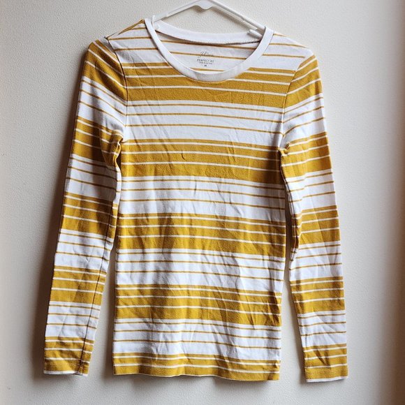 J.Crew Gold/Cream Striped Perfect Fit Long Sleeve Jersey Size Medium - Picture 6 of 14